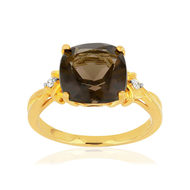 Bague MATY Or 375 jaune Quartz fumé noir et Diamants