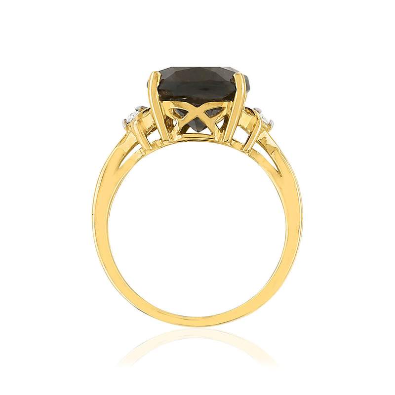 Bague or 375 jaune quartz fumé carré et diamants - vue 2