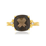 Bague or 375 jaune quartz fumé carré et diamants - vue 3