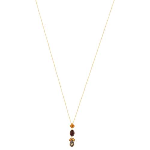 Collier or 375 jaune citrine grenat et quartz 45 cm