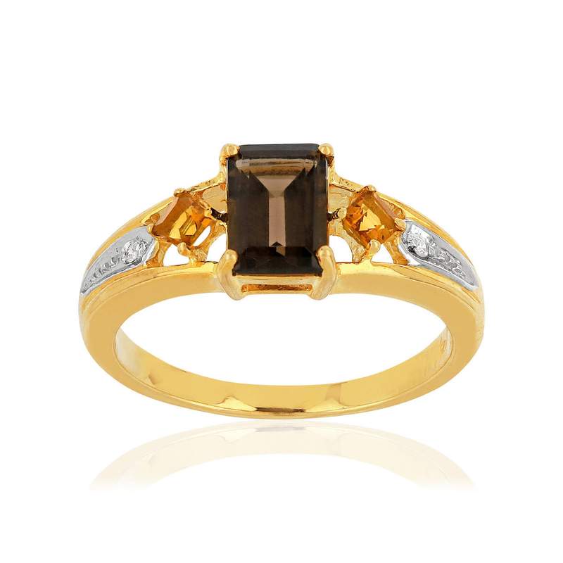 Bague or 375 2 tons pierres fines et diamants - vue 1