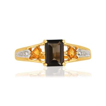 Gold ring 375 2-tone gemstones and diamonds