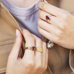 Bague or 375 2 tons pierres fines et diamants - vue porté 3