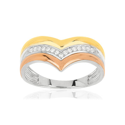 Bague or 750 3 tons 'V' diamants - vue 1