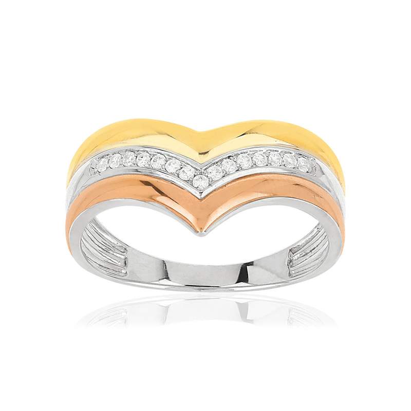 Bague or 750 3 tons 'V' diamants - vue 1