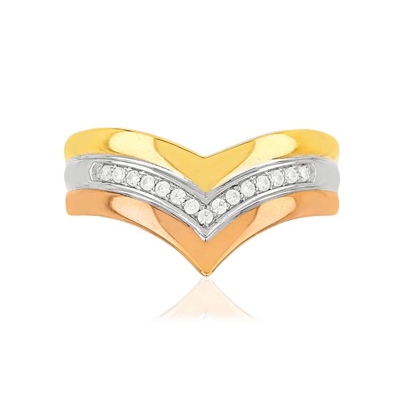 Bague or 750 3 tons 'V' diamants - vue 3