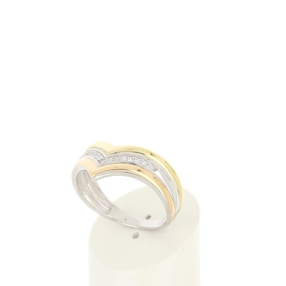 Bague or 750 3 tons 'V' diamants - vue 3