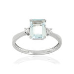 Bague or 375 blanc aigue-marine rectangulaire et zirconias - vue 1