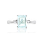 Bague or 375 blanc aigue-marine rectangulaire et zirconias - vue 3