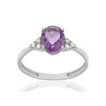 Bague or 375 blanc améthyste ovale et zirconias - vue 1