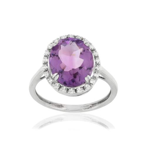 Bague or 375 blanc ovale améthystes et zirconias