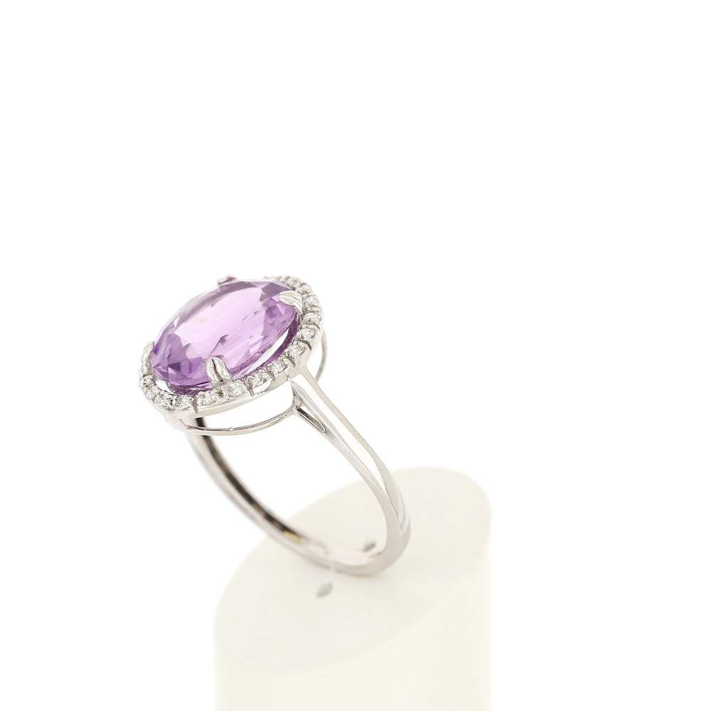 Bague or 375 blanc ovale améthystes et zirconias - vue 4