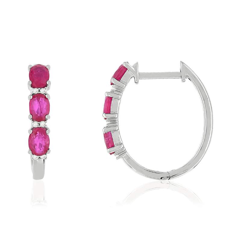 Créoles MATY Or 750 blanc Rubis et Diamants - vue 1