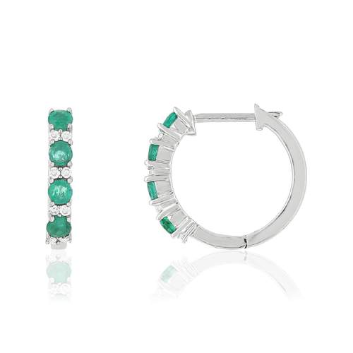 Créoles MATY Or 750 blanc Emeraudes et Diamants
