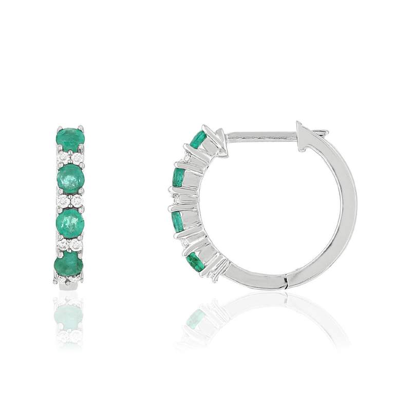 Créoles MATY Or 750 blanc Emeraudes et Diamants - vue 1