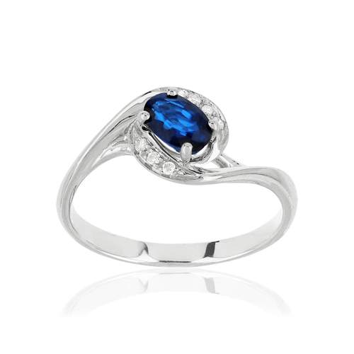 Bague or blanc 750 saphir diamants
