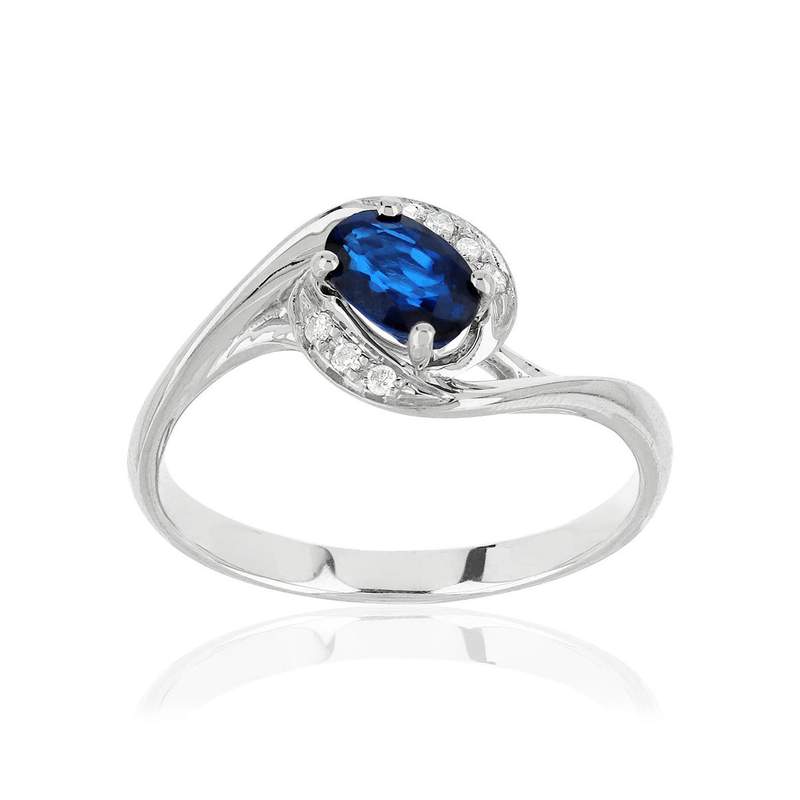 Bague or blanc 750 saphir diamants - vue 1