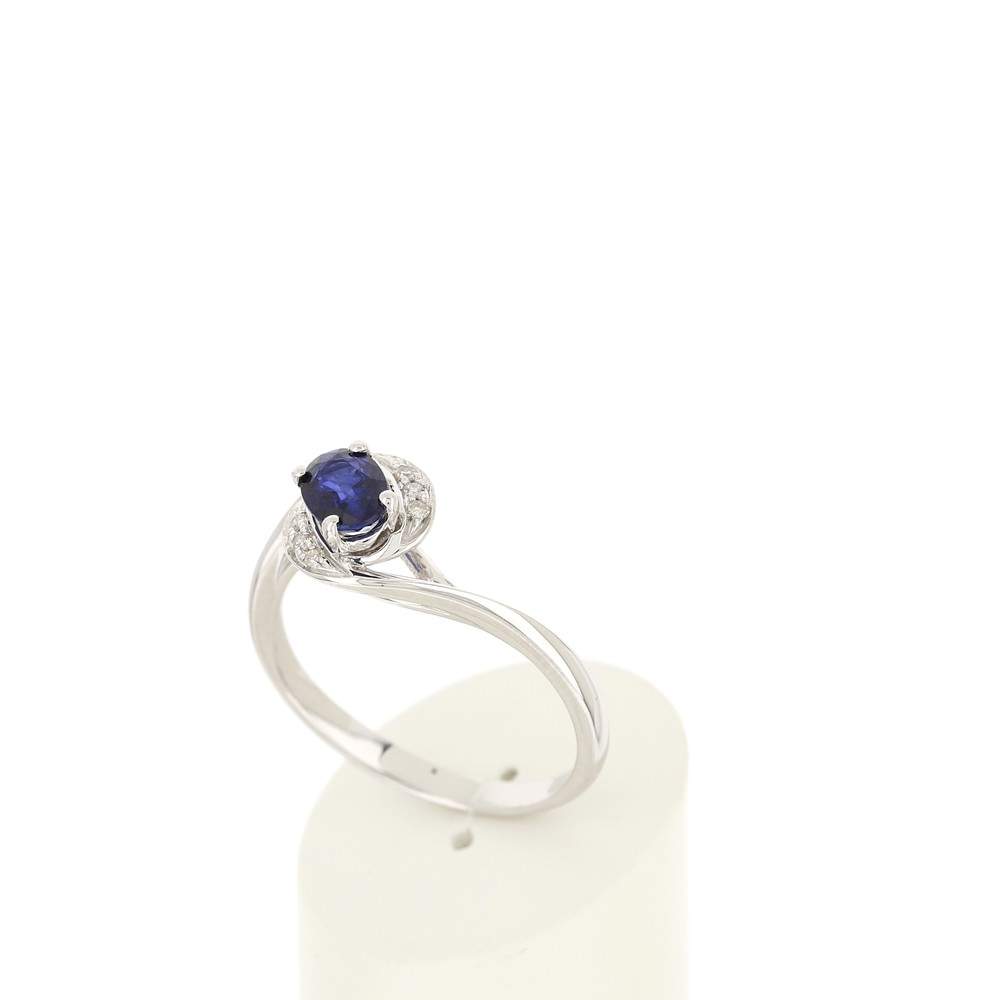 Bague or blanc 750 saphir diamants - vue 3