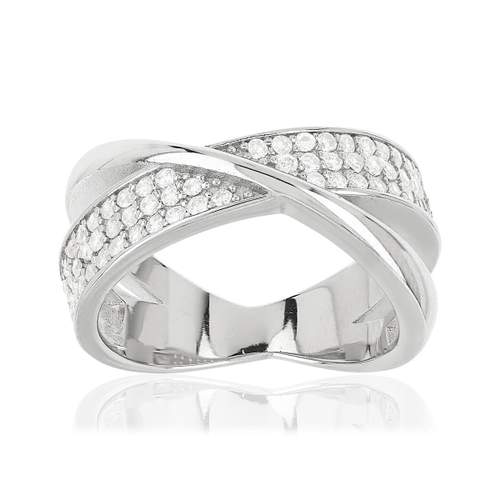 Bague argent 925 anneaux croisés zirconias