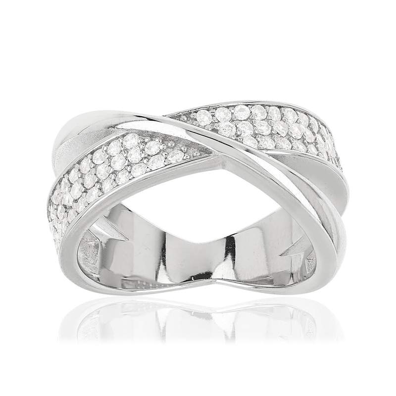Bague argent 925 anneaux croisés zirconias - vue 1