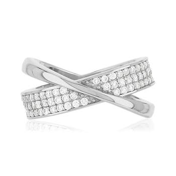 Bague argent 925 anneaux croisés zirconias
