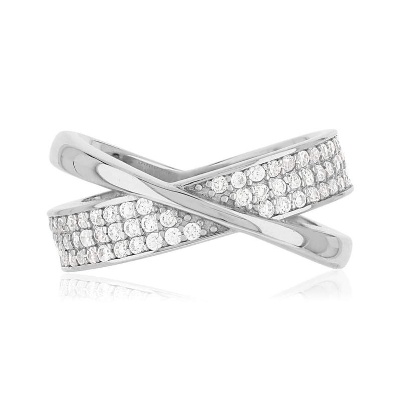 Bague argent 925 anneaux croisés zirconias - vue 3