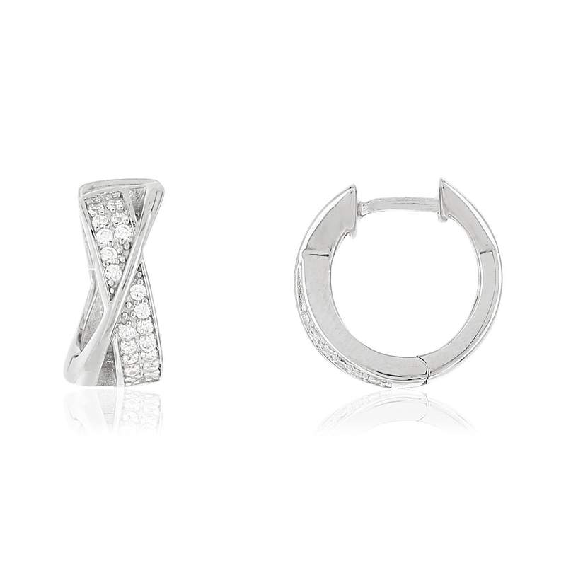 Boucles d'oreilles argent 925 anneaux croisés zirconias - vue 1