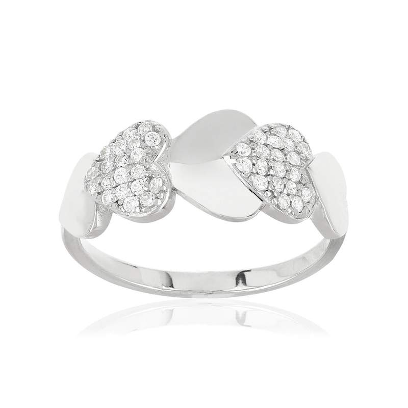 Bague argent 925 coeurs zirconias - vue 1