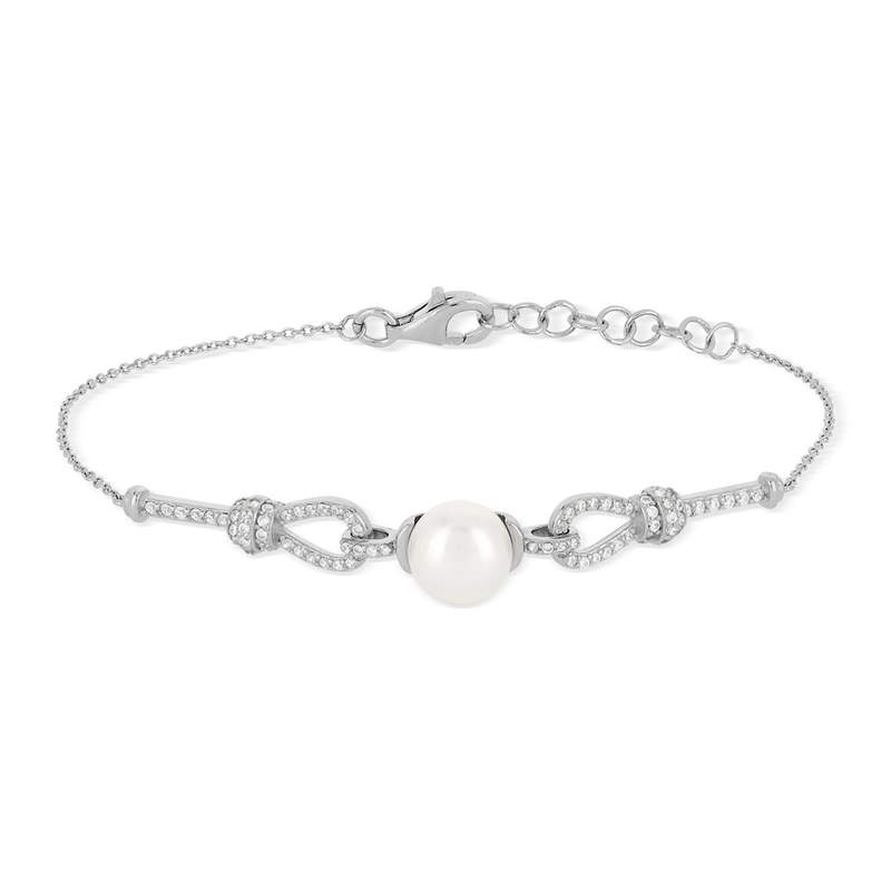 Bracelet argent 925 perle de culture de Chine et zirconias 19 cm - vue 2