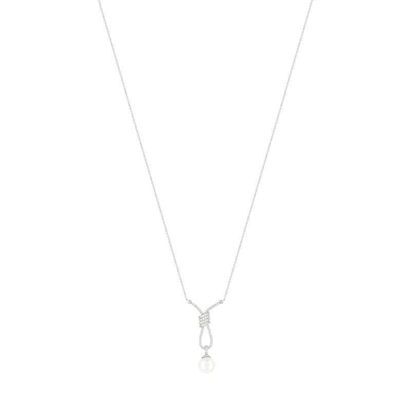 Collier argent 925 perle de culture de Chine et zirconias 45 cm - vue 1