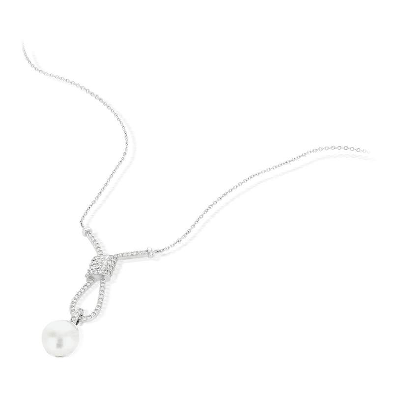 Collier argent 925 perle de culture de Chine et zirconias 45 cm - vue 4