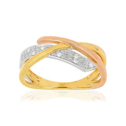 Bague or 375 3 tons croisée diamants