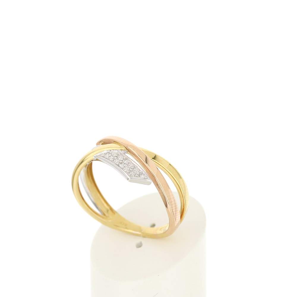 Bague or 375 3 tons croisée diamants - vue 3