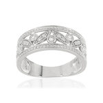 Bague or 375 blanc ajourée diamants - vue 1
