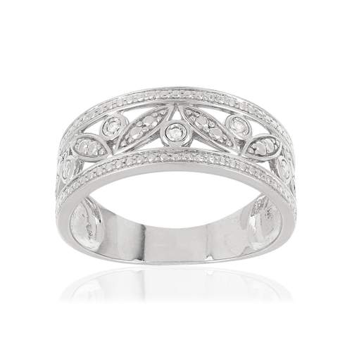 Bague or 375 blanc ajourée diamants