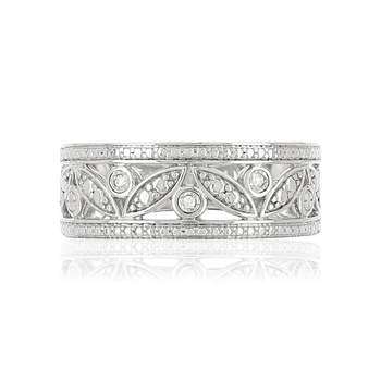Opengewerkte diamanten ring in 375 witgoud