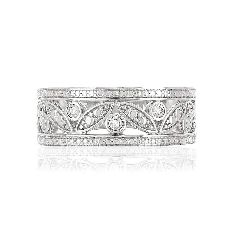 Bague or 375 blanc ajourée diamants - vue 3