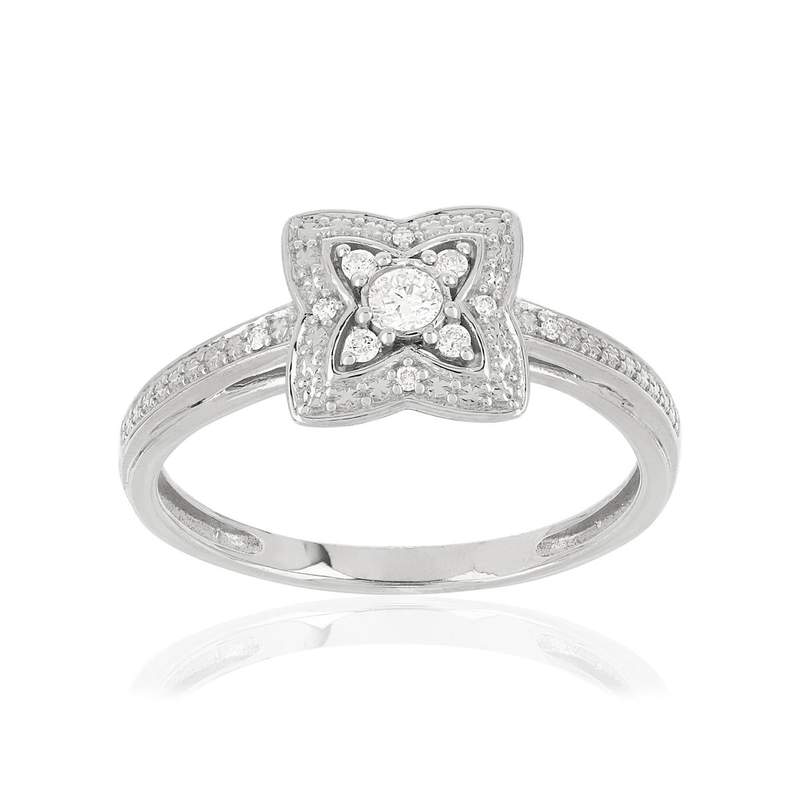 Bague or 375 blanc diamants - vue 1