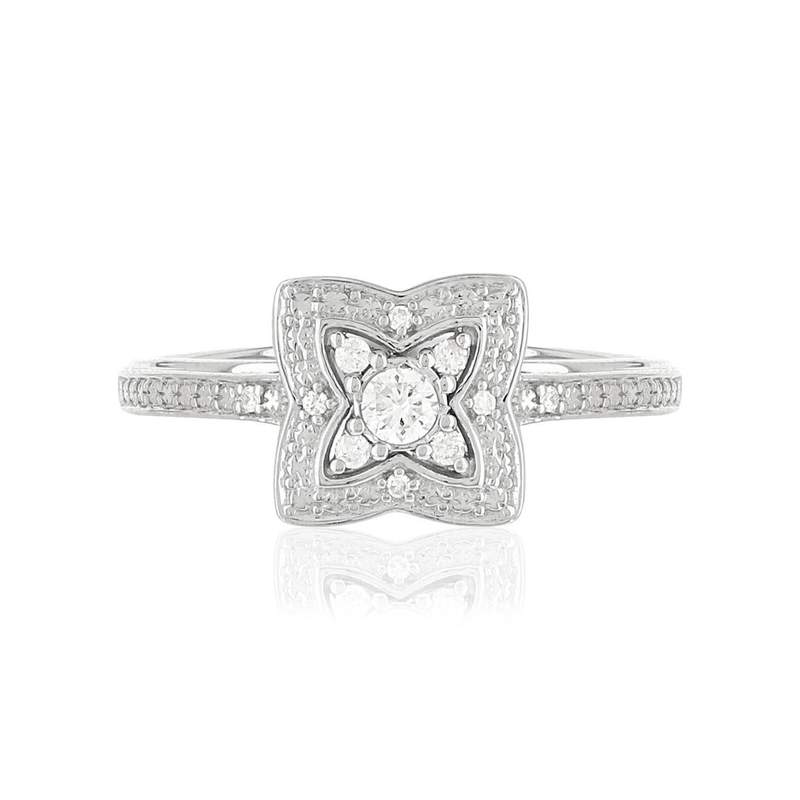 Bague or 375 blanc diamants - vue 3