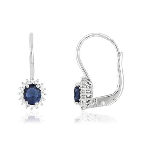 Boucles d'oreilles or 750 blanc dormeuses saphirs et diamants