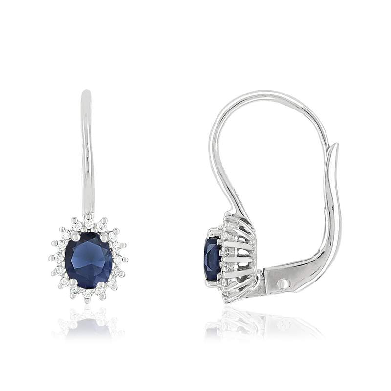 Boucles d'oreilles or 750 blanc dormeuses saphirs et diamants - vue 1
