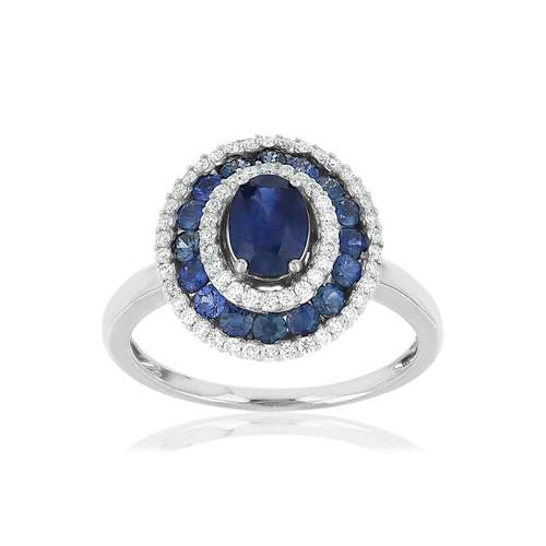 Bague or 750 blanc ovale saphirs diamants