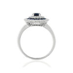 Bague or 750 blanc ovale saphirs diamants - vue 2
