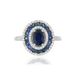 Bague or 750 blanc ovale saphirs diamants - vue 3