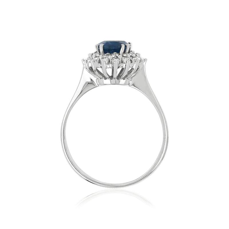 Bague or 750 blanc saphir ovale et diamants - vue 2