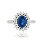 Bague or 750 blanc saphir ovale et diamants - vue 3