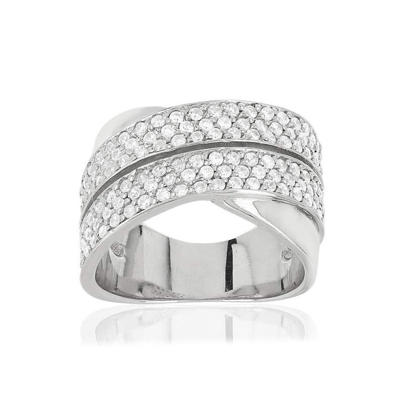 Bague argent 925 anneaux entrelacés zirconias - vue 1