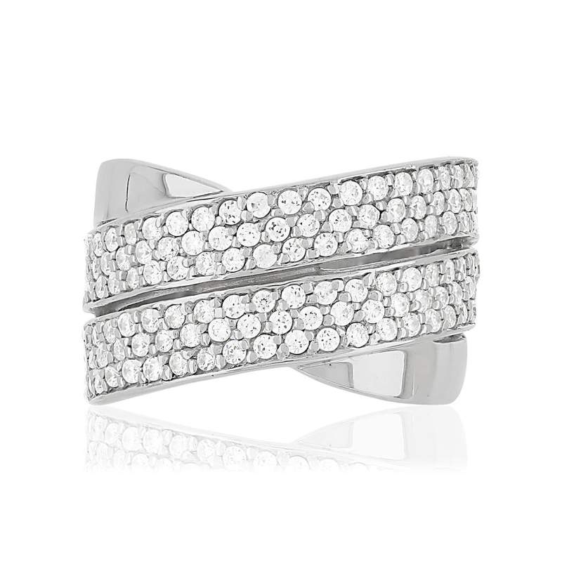 Bague argent 925 anneaux entrelacés zirconias - vue 3