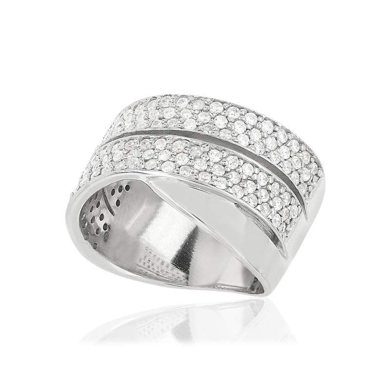 Bague argent 925 anneaux entrelacés zirconias - vue D1