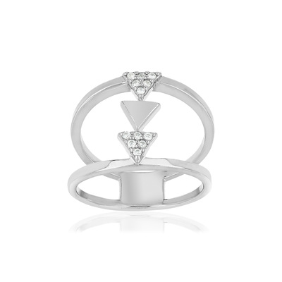 Bague argent 925 triangles zirconias - vue 1